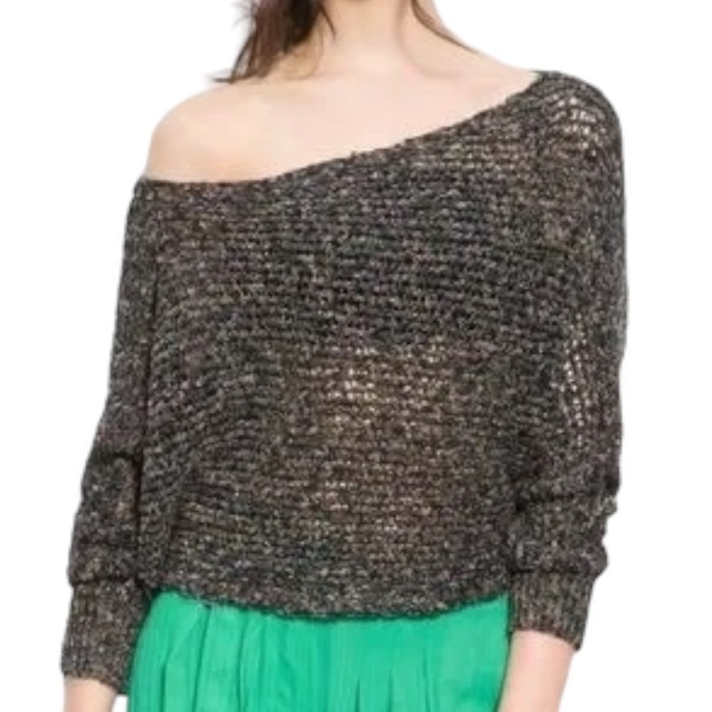 Free People Confetti Asymmetrical Oversized Slouchy Open Knit Cropped Sweater XS